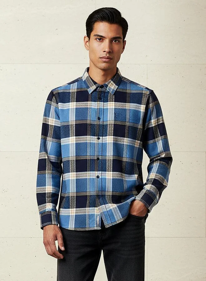 سبلاش فيڤ Men Regular Fit Collared Checked Long Sleeve Shirt